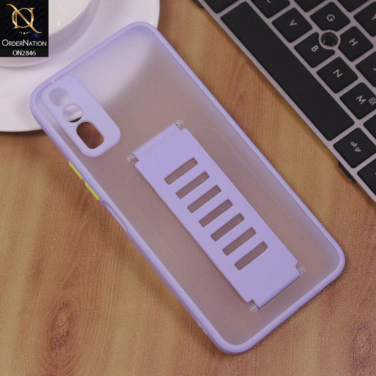 Vivo Y20A Cover - Purple - Semi Tranparent Soft Borders Matte Hard PC with Grip Holder Camera Protection Case