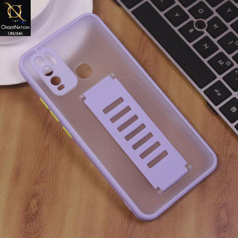 Vivo Y50 Cover - Purple - Semi Tranparent Soft Borders Matte Hard PC with Grip Holder Camera Protection Case