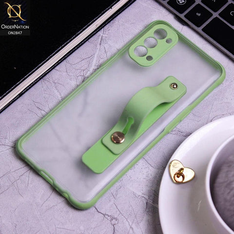 Oppo Reno 4 Cover - Light Green - Semi Tranparent Soft Borders Matte Hard PC with Grip Holder Camera Protection Case