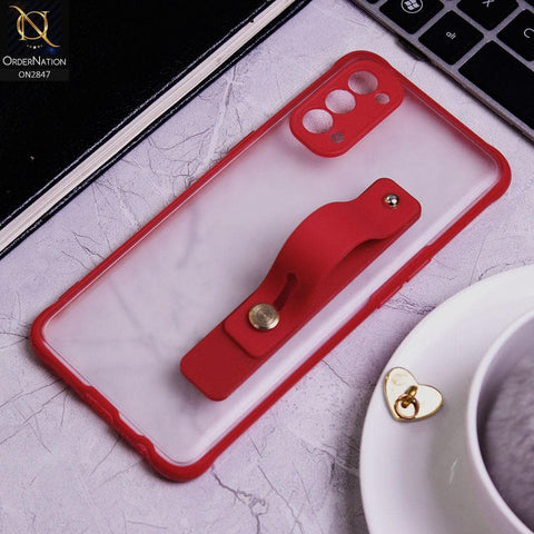 Oppo Reno 4 Cover - Red - Semi Tranparent Soft Borders Matte Hard PC with Grip Holder Camera Protection Case