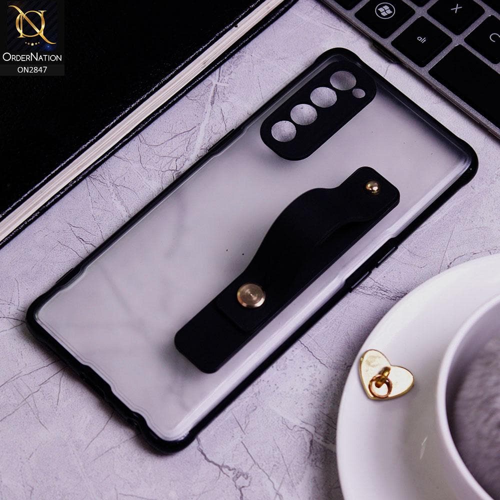 Oppo Reno 4 Pro Cover - Black - Semi Tranparent Soft Borders Matte Hard PC with Grip Holder Camera Protection Case