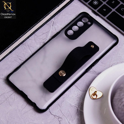 Oppo Reno 4 Pro Cover - Black - Semi Tranparent Soft Borders Matte Hard PC with Grip Holder Camera Protection Case