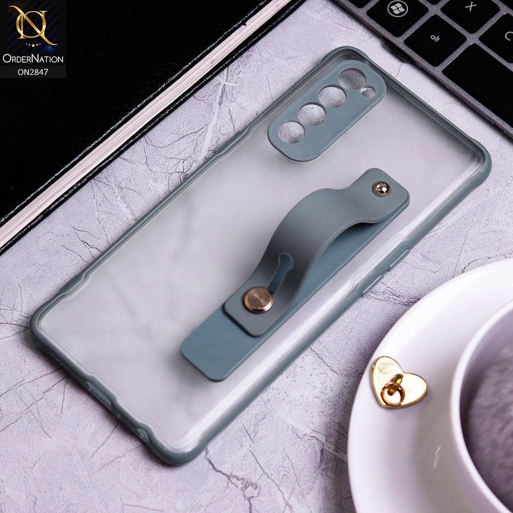 Oppo Reno 4 Pro Cover - Gray - Semi Tranparent Soft Borders Matte Hard PC with Grip Holder Camera Protection Case