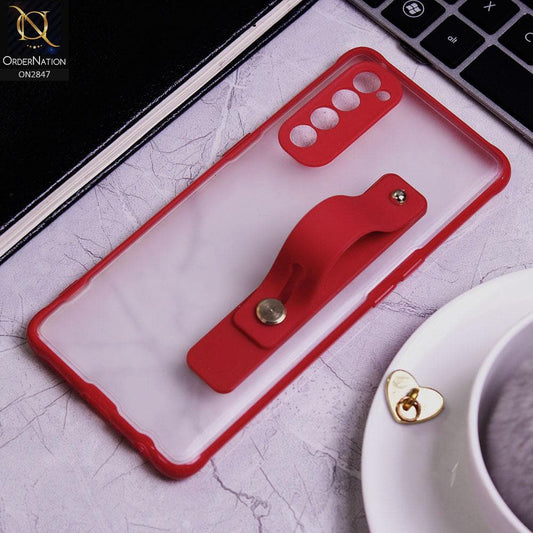 Oppo Reno 4 Pro Cover - Red - Semi Tranparent Soft Borders Matte Hard PC with Grip Holder Camera Protection Case