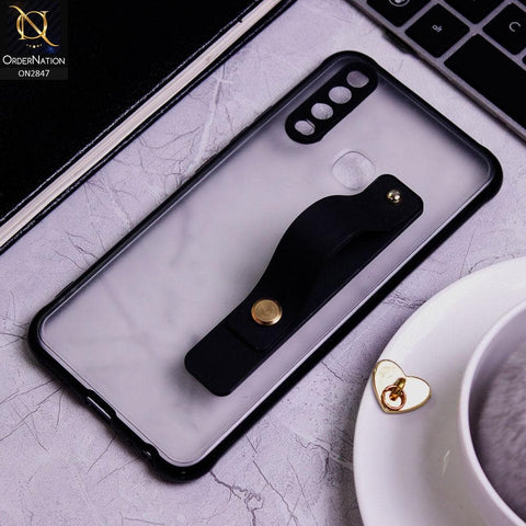 Vivo Y12 Cover - Black - Semi Tranparent Soft Borders Matte Hard PC with Grip Holder Camera Protection Case