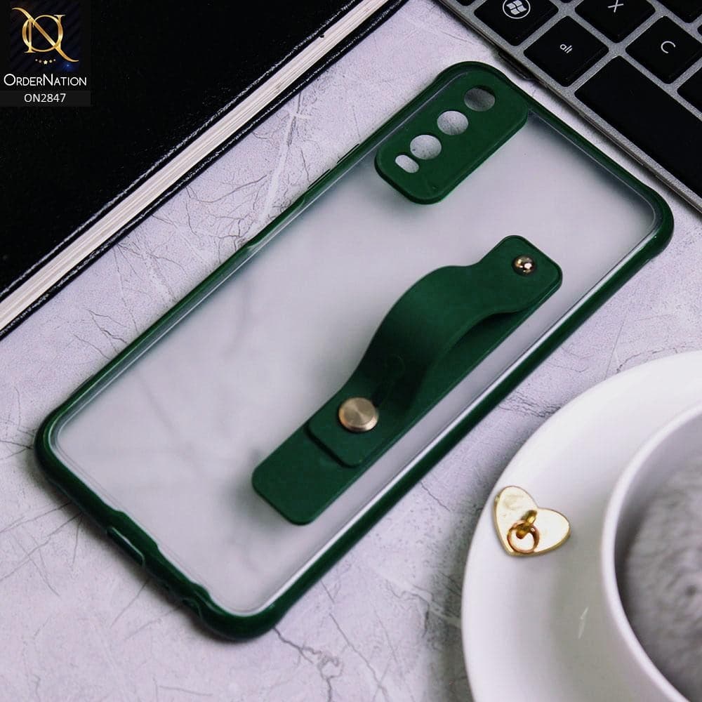 Vivo Y20 Cover - Dark Green - Semi Tranparent Soft Borders Matte Hard PC with Grip Holder Camera Protection Case