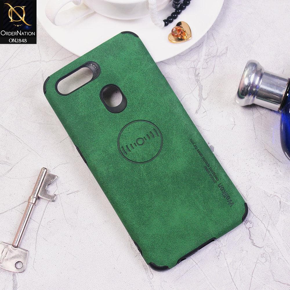 Oppo A12 Cover - Dark Green - Weiiken Matte Colorful Soft PU Leather Case