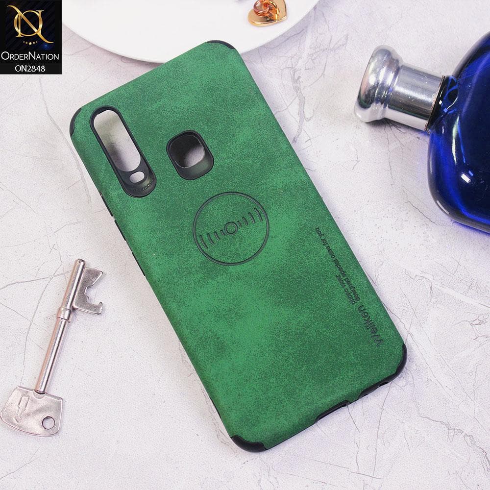 Vivo Y12 Cover - Dark Green - Weiiken Matte Colorful Soft PU Leather Case
