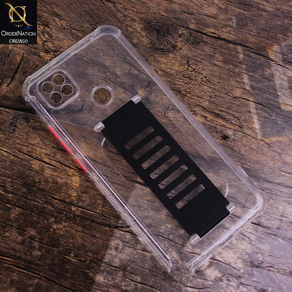 Xiaomi Redmi 9C Cover - Black - Transparent Soft Borders with Grip Holder Camera Protection Soft Case
