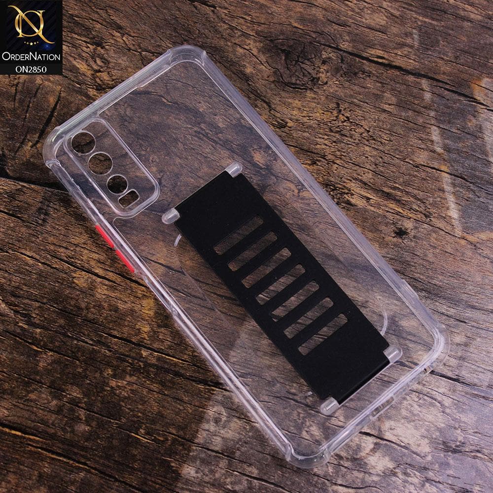 Vivo Y20 Cover - Black - Transparent Soft Borders with Grip Holder Camera Protection Soft Case