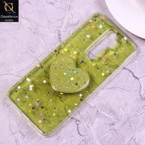 Oppo A9 2020 Cover - Light Green - Shiny Star Glitter Soft Border Case with Heart Mobile Holder - Glitter Does Not Move