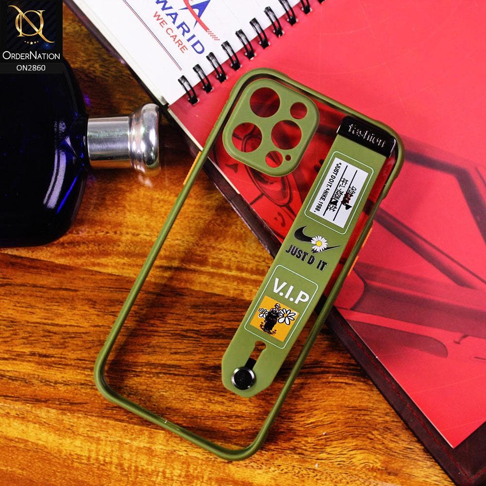 iPhone 12 Pro Max Cover - Light Green - Shockproof Bumper Transparent Case with Hand Straps