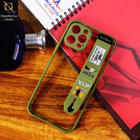 iPhone 12 Pro Max Cover - Light Green - Shockproof Bumper Transparent Case with Hand Straps
