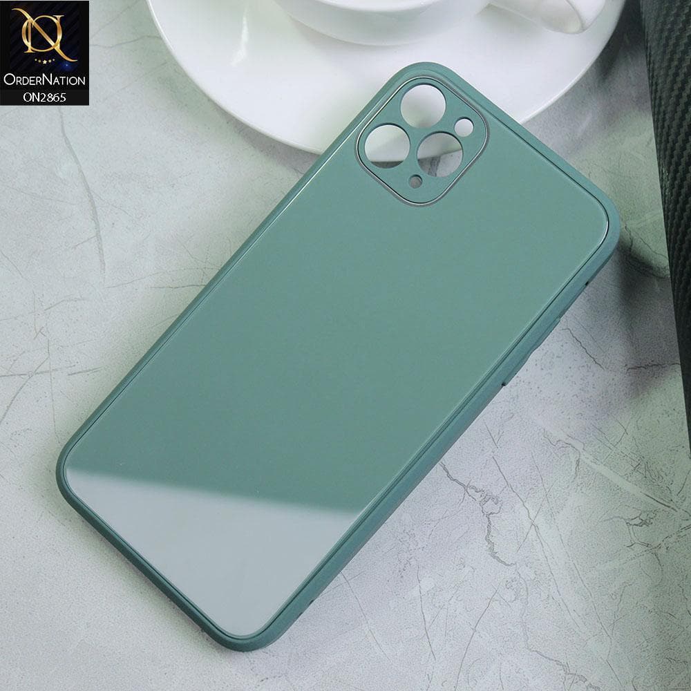 iPhone 11 Pro Max Cover - Green - New Glossy Shine Tempered Glass Soft Borders Back Cases