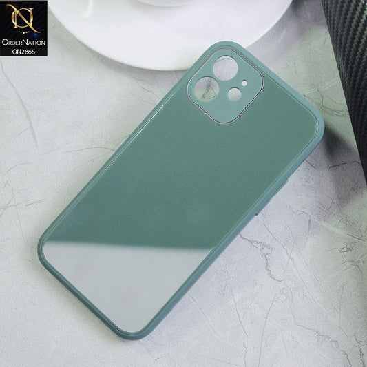iPhone 12 Cover - Green - New Glossy Shine Tempered Glass Soft Borders Back Cases