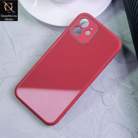 iPhone 12 Cover - Red - New Glossy Shine Tempered Glass Soft Borders Back Cases