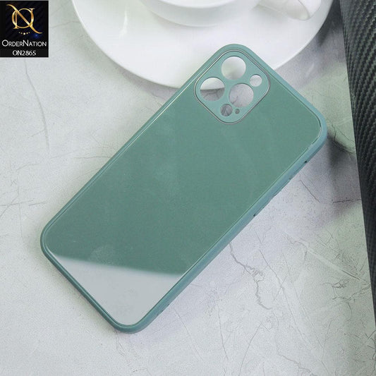 iPhone 12 Pro Cover - Green - New Glossy Shine Tempered Glass Soft Borders Back Cases