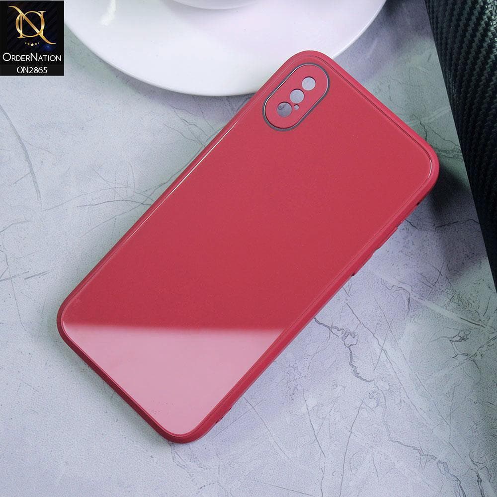 iPhone XS / X Cover - Red - New Glossy Shine Tempered Glass Soft Borders Back Cases