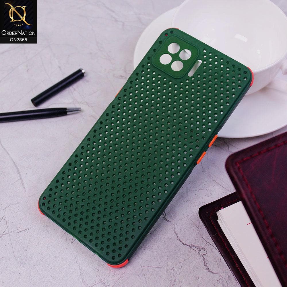 Oppo A73 Cover - Dark Green - Cooling Breathing Mesh Soft Rubber Feel Phone Case