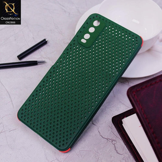 Vivo Y20A Cover - Dark Green - Cooling Breathing Mesh Soft Rubber Feel Phone Case