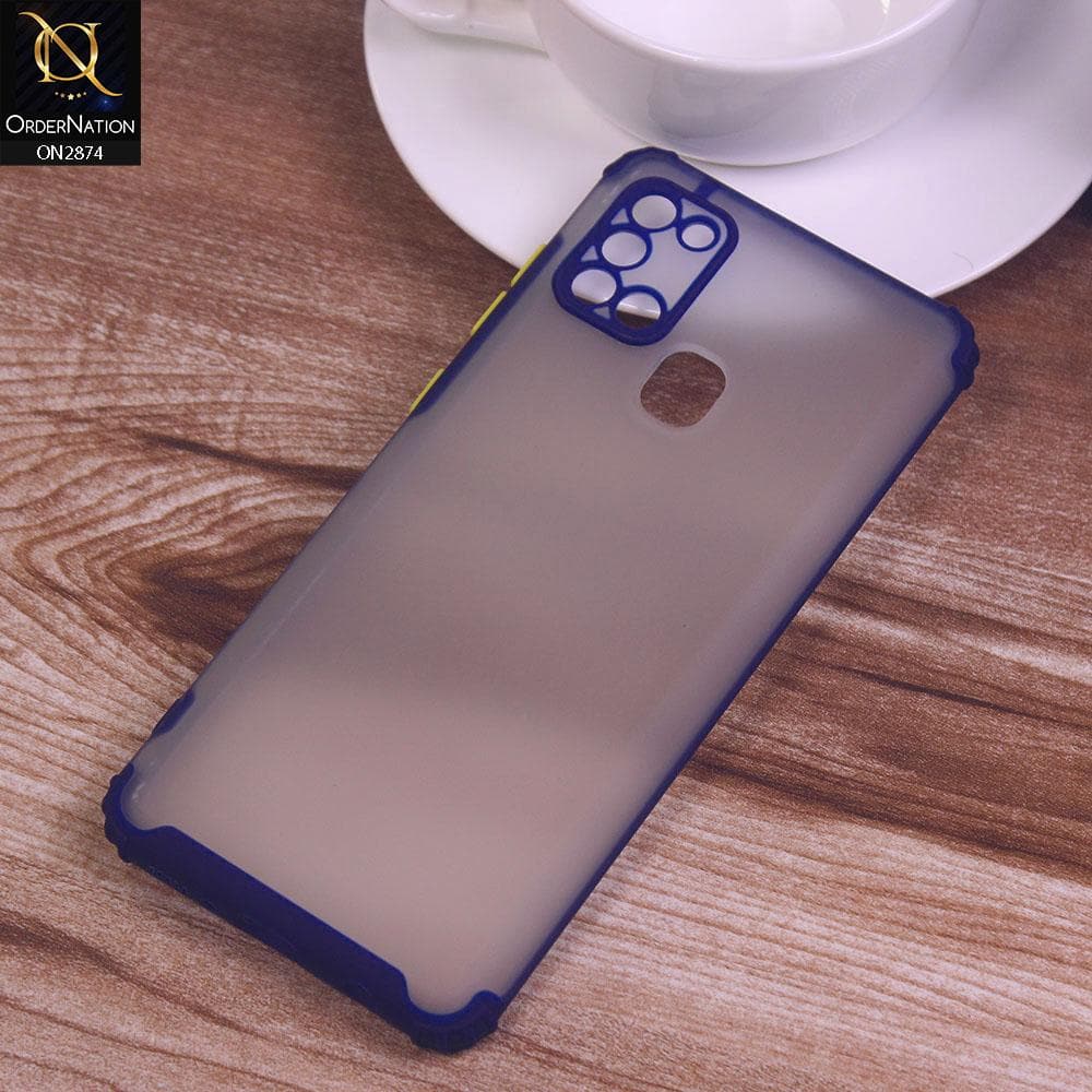 Samsung Galaxy A21s Cover - Blue - Classic Soft Color Border Semi-Transparent Camera Protection Case