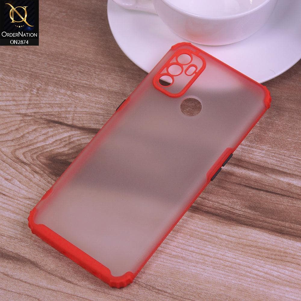 Oppo A53 Cover - Red - Classic Soft Color Border Semi-Transparent Camera Protection Case