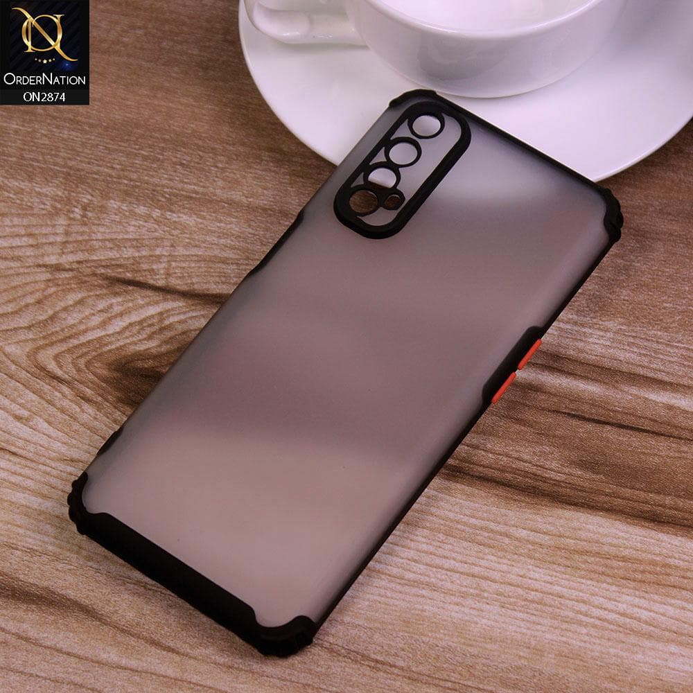 Realme 7 Cover - Black - Classic Soft Color Border Semi-Transparent Camera Protection Case