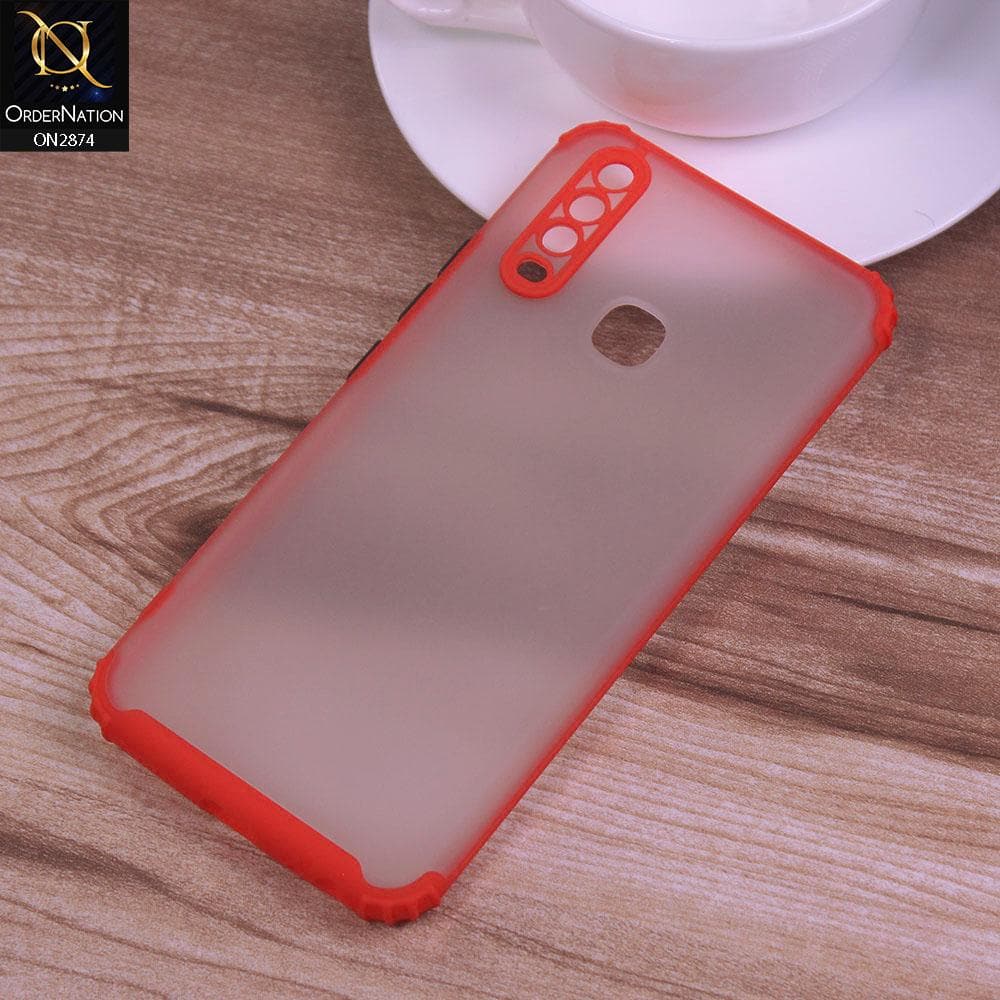 Vivo Y12 Cover - Red - Classic Soft Color Border Semi-Transparent Camera Protection Case