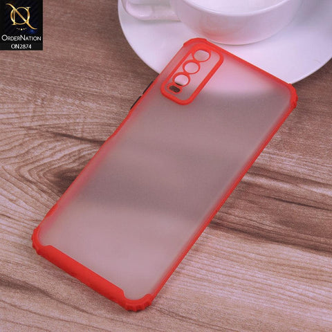 Vivo Y11s Cover - Red - Classic Soft Color Border Semi-Transparent Camera Protection Case