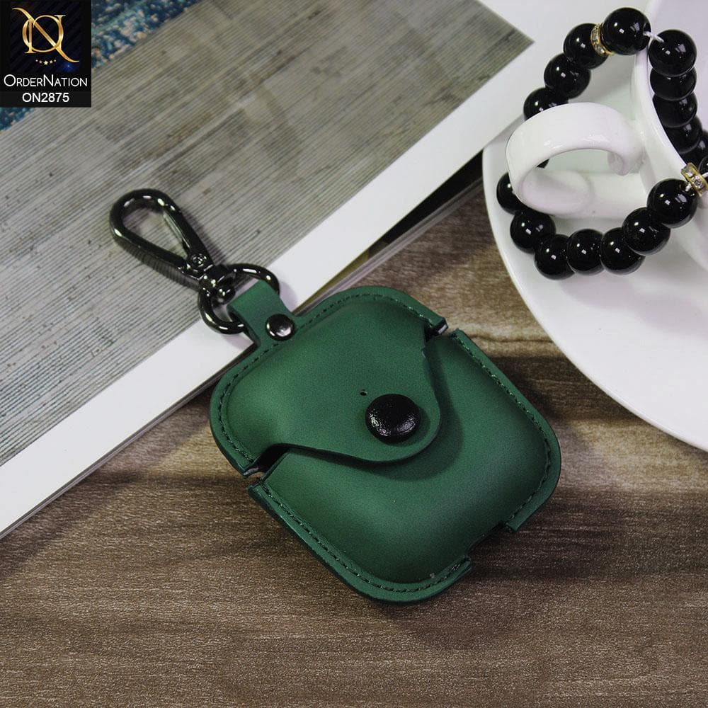 Apple Airpods 1 / 2 Cover - Green - Flip Lid Vintage Style Leather Case
