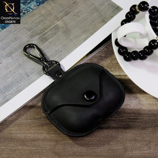 Apple Airpods 3rd Gen 2021 Cover - Black - Flip Lid Vintage Style Leather Case