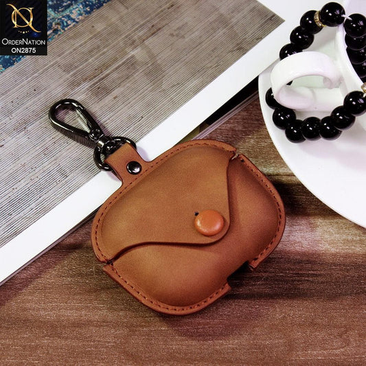 Apple Airpods 3rd Gen 2021 Cover - Light Brown - Flip Lid Vintage Style Leather Case