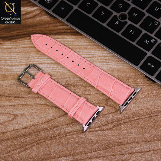 Apple Watch Series 6 (44mm) Strap - Pink - Stylish Crocks Texture Leather Watch Strap
