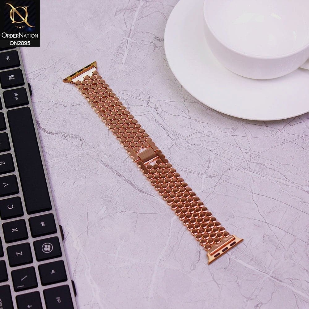 Apple Watch Series 6 (40mm) Strap - Rose Gold - Metal Stainless Steel Octagon Shape Style Watch Strap (Watch not Included)