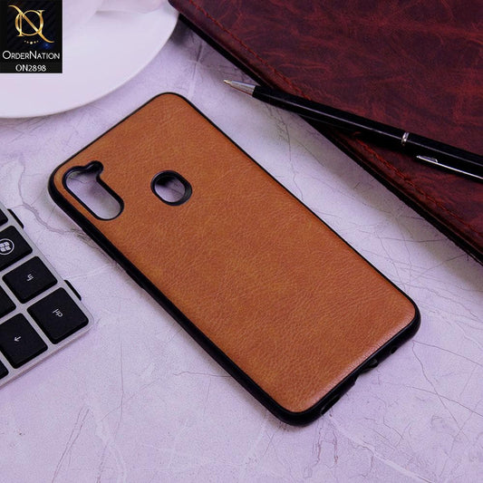 Samsung Galaxy M11 Cover - Dark Brown - New Stylish Leather Texture Soft Case