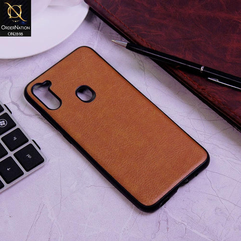 Samsung Galaxy A11 Cover - Dark Brown - New Stylish Leather Texture Soft Case