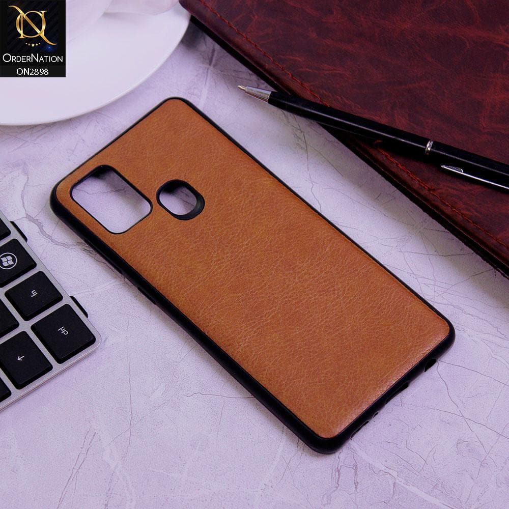 Samsung Galaxy A21s Cover - Dark Brown - New Stylish Leather Texture Soft Case