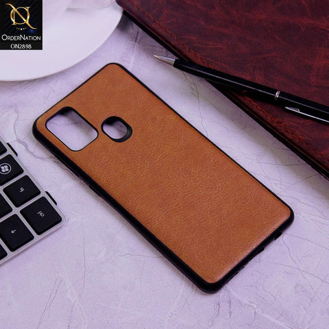 Samsung Galaxy A21s Cover - Dark Brown - New Stylish Leather Texture Soft Case