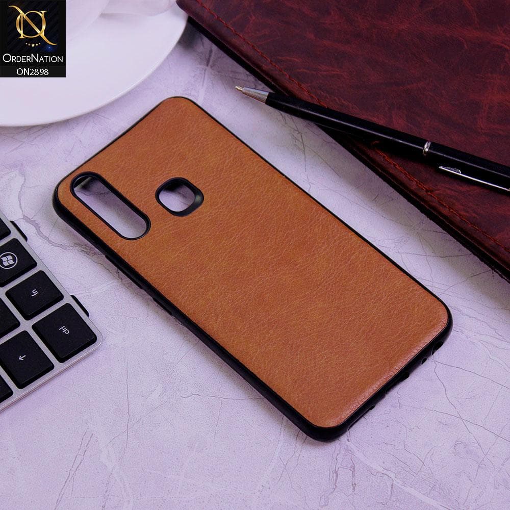 Vivo Y15 Cover - Dark Brown - New Stylish Leather Texture Soft Case