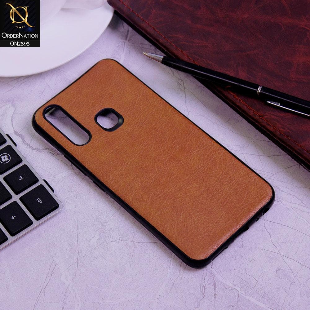 Vivo Y11 2019 Cover - Dark Brown - New Stylish Leather Texture Soft Case