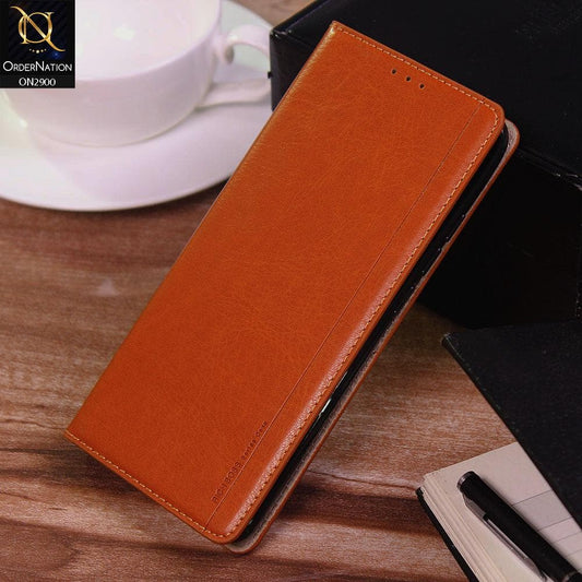 OnePlus 7 Cover - Light Brown -  Elegent Leather Wallet Flipbook Case