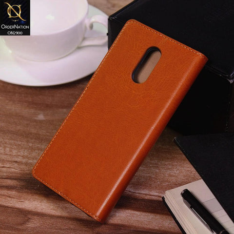 OnePlus 7 Cover - Light Brown -  Elegent Leather Wallet Flipbook Case