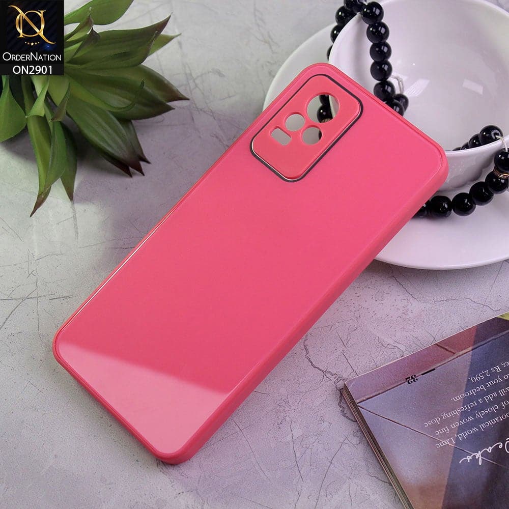 Vivo V21e Cover - Dark Pink - New Glossy Shine Soft Border Camera Protection Back Case