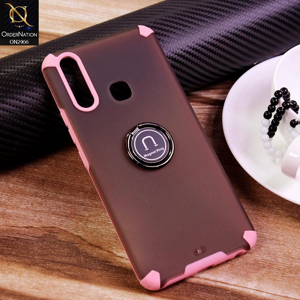 Vivo Y11 2019 Cover - Pink - New Stylish Semi Transparent 360 Magnetic Ring Holder Case