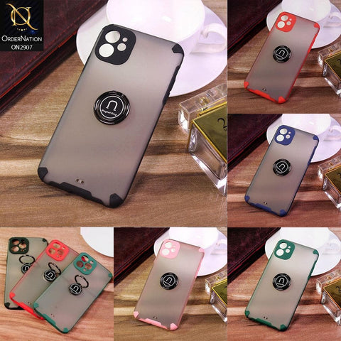 iPhone 12 Pro Max Cover - Black - New Stylish Semi Transparent 360 Magnetic Ring Holder Case