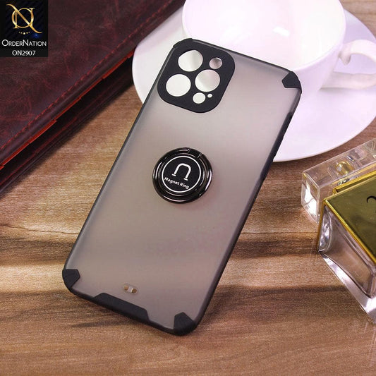 iPhone 12 Pro Cover - Black - New Stylish Semi Transparent 360 Magnetic Ring Holder Case