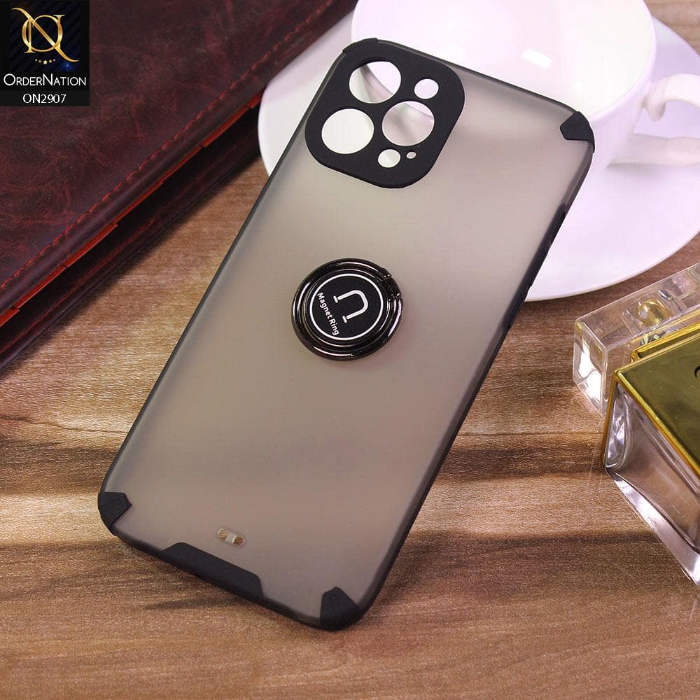 iPhone 12 Pro Max Cover - Black - New Stylish Semi Transparent 360 Magnetic Ring Holder Case