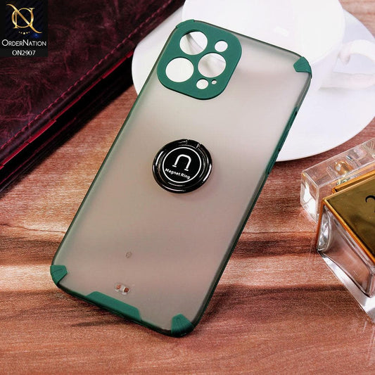 iPhone 12 Pro Max Cover - Dark Green - New Stylish Semi Transparent 360 Magnetic Ring Holder Case