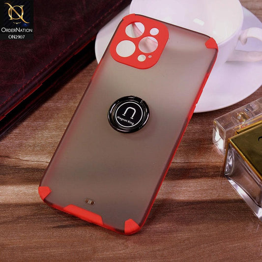 iPhone 12 Pro Max Cover - Red - New Stylish Semi Transparent 360 Magnetic Ring Holder Case