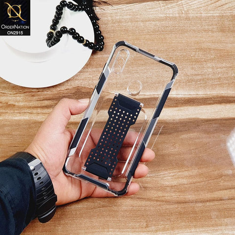 Samsung Galaxy A11 Cover - Black - New Style Hybrid Soft Bumper Finger Grip Holder Transparent Case